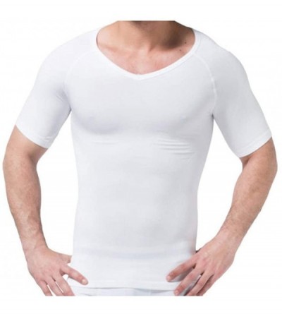 Shapewear Mens Vest Compression Shirt Short Sleeve Breathable Quick Dry Undershirt Sports Slimming Body Shaper - White-neck -...