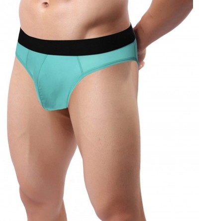 Briefs Men Underwear Hollow-Out Buttocks Elastic Briefs Smooth Thongs Light Blue S - C712DV7AJOB $15.69