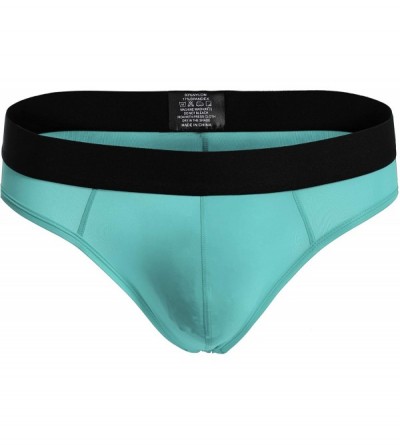Briefs Men Underwear Hollow-Out Buttocks Elastic Briefs Smooth Thongs Light Blue S - C712DV7AJOB $15.69