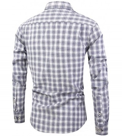 Sleep Sets Men's Plaid Panel Lapel Long Sleeve Button Turndown Collar Top Blouse Shirt - A White - CY192UYEIHK $22.11