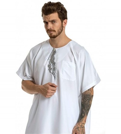 Robes Men Long Sleeve Islamic Muslim Middle East Maxi Robes Pantsuit Kaftan - White-a - CA18SYS7SS9 $28.48