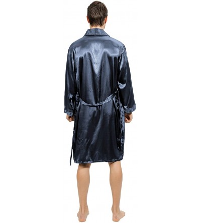 Robes Mens Satin Robe Lightweight Silk Spa Bathrobe with Shorts Nightgown Long Sleeve House Kimono Printed Bathrobe Set - Gre...