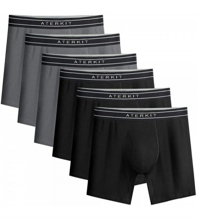 Boxer Briefs Men's Underwear Comfort Regular Leg Boxer Briefs Soft Cotton Tagless with Fly - D 6-pack Black Gray Boxer Briefs...