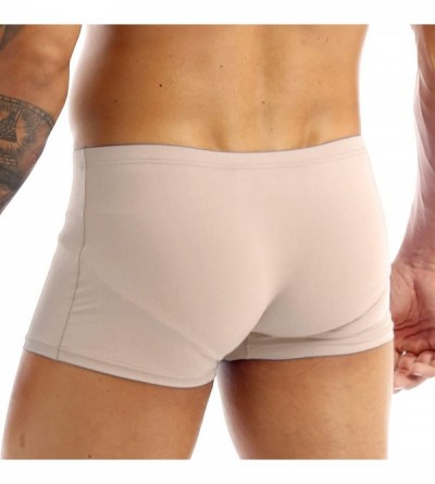 Boxer Briefs Men's Sexy Ice Silk Boxer Briefs Underwear Seamless Breathable Short Leg Underpants - Nude - CJ18Q22US34 $14.45
