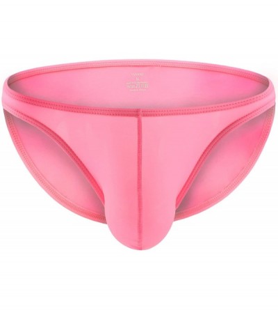Briefs Men Briefs Ice Silk Low Rise Bikini Briefs and Breathable Underwear D8071 - 1-pack Pink - CL192TGE9TN $21.40