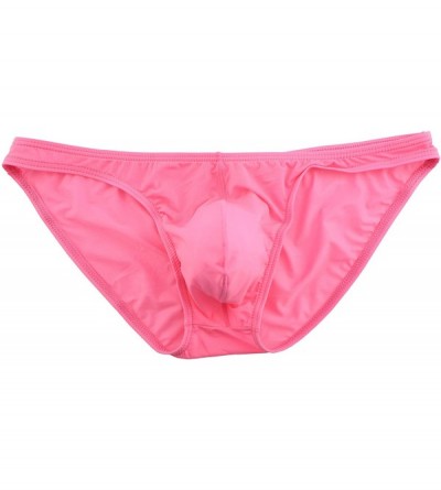 Briefs Men Briefs Ice Silk Low Rise Bikini Briefs and Breathable Underwear D8071 - 1-pack Pink - CL192TGE9TN $20.90