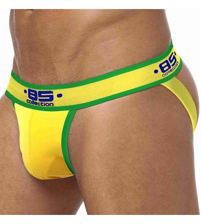 Briefs Men's Cotton Jockstrap Underwear Premium Performance Jock Strap Thong - Yellow - CN19DG2HXN7 $14.20