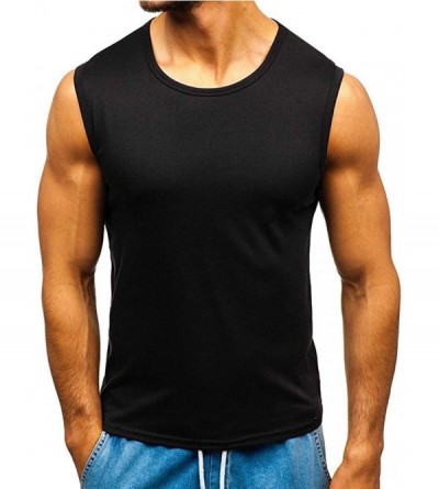 Shapewear Men Solid Color Sport Vest Lightweight Patchwork Sleeveless Tops Tee T-Shirt - Black - CQ19CAOASIW $12.06