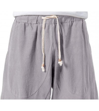 Sleep Bottoms Men's Linen Cotton Capri Pants Loose Fit Elastic Waist Wide Leg Baggy Harem Pants - Grey - CZ19EDAASG9 $29.87