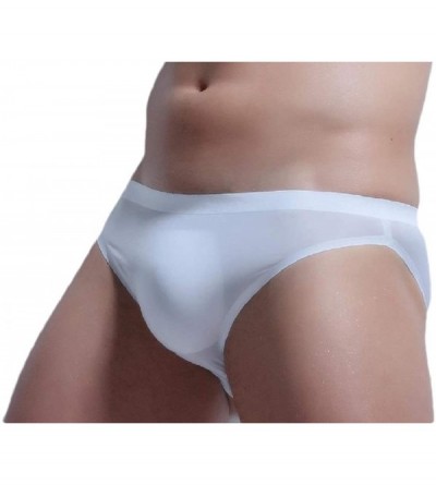 Briefs Mens Underwear Breathable Elasticity Ice Silk Sexy Seamless Briefs - White - C119D84MG6X $15.89