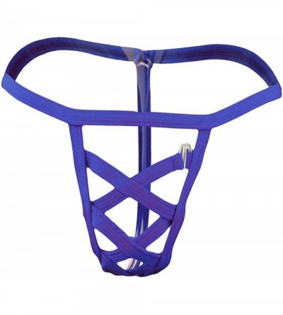 G-Strings & Thongs Men Sexy Brief Transparent Unlockable Buckle G-String Low Rise Perspective Hollow Out Underwear - Purple -...