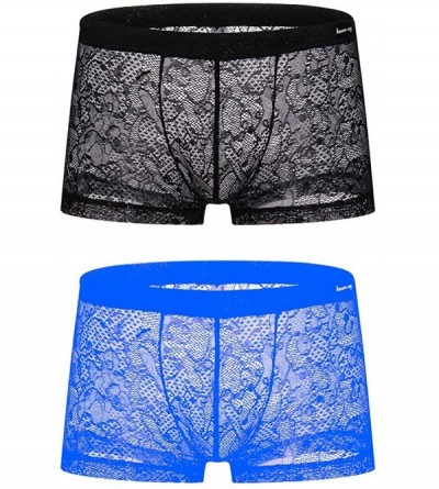 Boxer Briefs Men's Sexy Lace Panties Underwear Sheer Low Rise Boxer Brief Underwear - 2 Pack-mix Color1 - C618DUDC0U3 $13.22