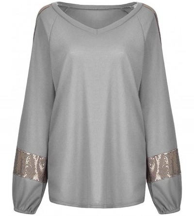 Bras Tops for Women Sequined Shining Stitching Long Sleeve Round Neck Loose Pullover Sweatshirt Blouse - Gray - CC195GZCNN2 $...