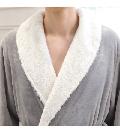 Robes Mens Splice Thicken Coral Fleece Robe Bathrobe Gown Pajamas Sleepwear Pocket - Gray - CY194IZ5X30 $36.95