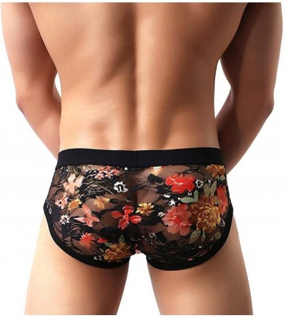 G-Strings & Thongs Men's Sexy Low Rise Flower Lace Embroidery Mesh Boxer G-String Thong Panties Bikini Briefs Underwear - Bla...