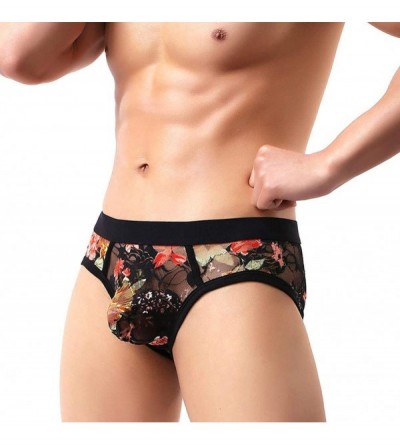 G-Strings & Thongs Men's Sexy Low Rise Flower Lace Embroidery Mesh Boxer G-String Thong Panties Bikini Briefs Underwear - Bla...