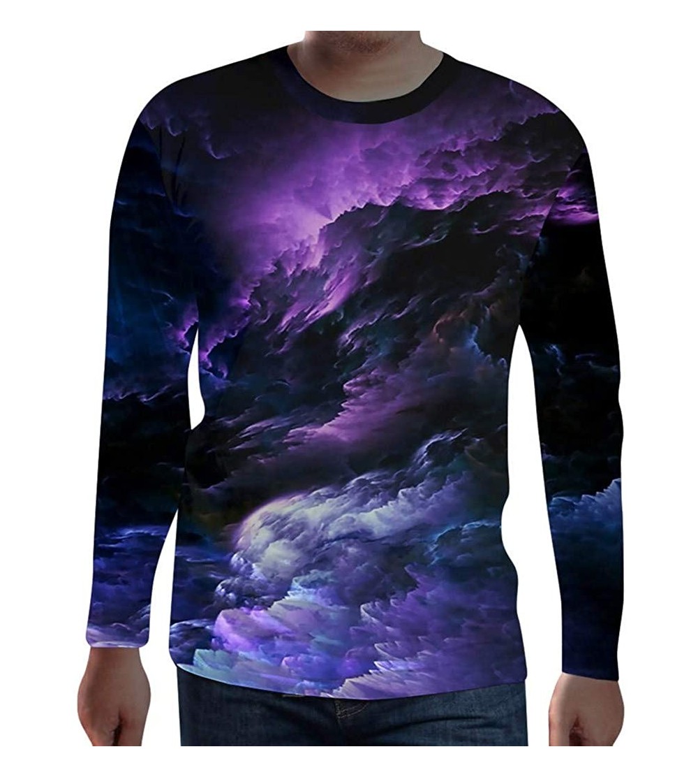 Undershirts Men Funny 3D Print T Shirt Round Neck Long Sleeve Tops Casual Daily Blouse - Purple - CT18UXTC9QR $15.38