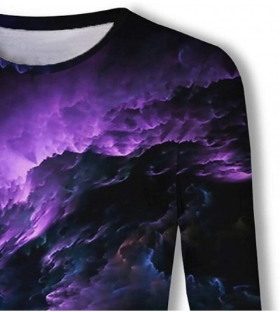 Undershirts Men Funny 3D Print T Shirt Round Neck Long Sleeve Tops Casual Daily Blouse - Purple - CT18UXTC9QR $15.38