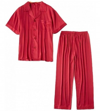 Sleep Sets Men Short-Sleeve 2-Piece Lounger Plus Size Comfy Trousers Pj Set - Red - CB199E7U3DK $26.17