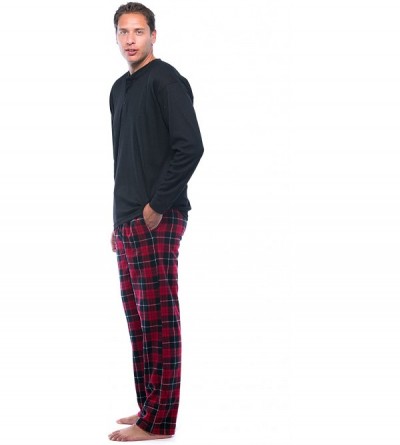 Sleep Sets Pajama Set for Men with Thermal Henley Top and Polar Fleece Pants - Black With Red Pant - C11839KKKRL $22.83