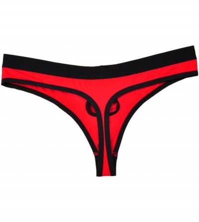 G-Strings & Thongs Men's Hole & Pouch Thong Underwear - Red - CJ11YPILPAN $11.13