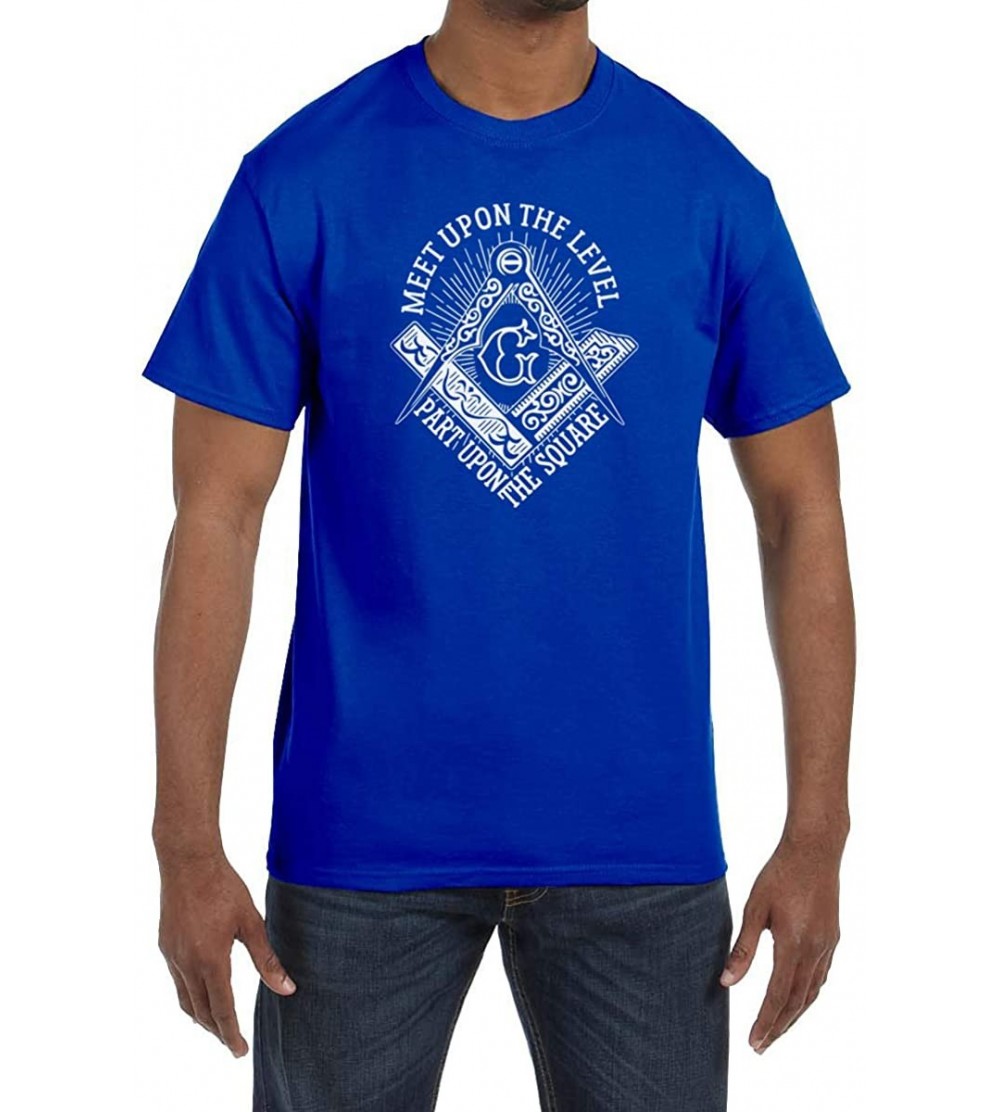 Undershirts Meet Upon The Level Part Upon The Square Masonic Men's Crewneck T-Shirt - Royal - C2184QIW5RM $37.23