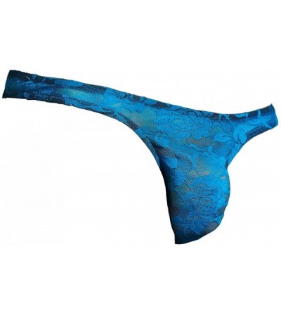 G-Strings & Thongs Sissy Pouch Lace Bong Thong-See Through for Men - Turquoise - CL12JQYS4TB $39.70