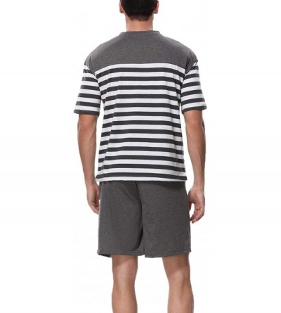 Sleep Sets Men's Sleepwear Cotton Striped Top with Pajama Bottom Short Shorts Pajama Sets - Grey-stripe - C518QG95S3S $19.22