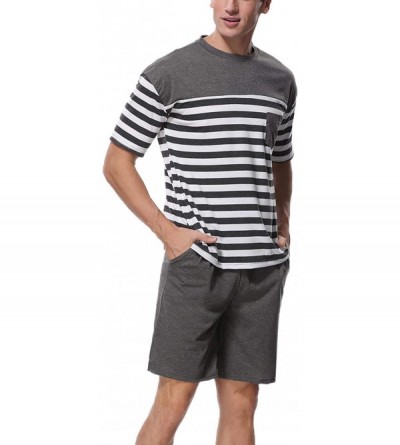 Sleep Sets Men's Sleepwear Cotton Striped Top with Pajama Bottom Short Shorts Pajama Sets - Grey-stripe - C518QG95S3S $19.22