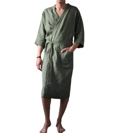 Robes Mens Loungewear Homewear Full-Length Cotton Linen Solid Bathing Robes Pajamas - 1 - CO1938SNA37 $26.19
