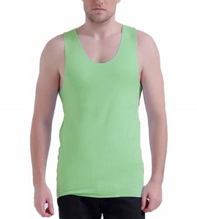 Undershirts Men's T-shirts- Men Low-cut Neck Sleeveless Solid Color Seamless Cotton T-shirt Fitness Vest - Army Green - C919D...