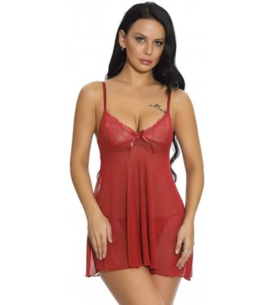 Baby Dolls & Chemises Womens Lingerie Babydoll Sexy Open Front Lace Sleepwear V-Neck Full Slip Chemises Lingerie Nightgown - ...