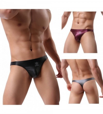 G-Strings & Thongs Men's Fashion Faux Leather Thong Underwear Sexy T-Back B1161 - Black / Red / Gray - CM18GURWRLU $17.32