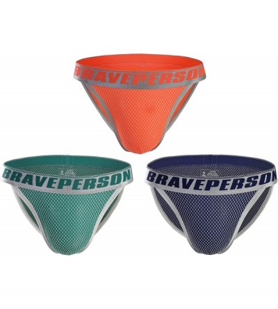 Briefs Men's Sexy Low Waist Underwear Jacquard Briefs with Wide Belt 3 Pack - Navy-orange-green - CP18YHQMX3R $18.96