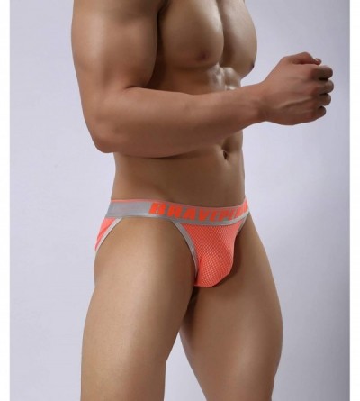 Briefs Men's Sexy Low Waist Underwear Jacquard Briefs with Wide Belt 3 Pack - Navy-orange-green - CP18YHQMX3R $18.96