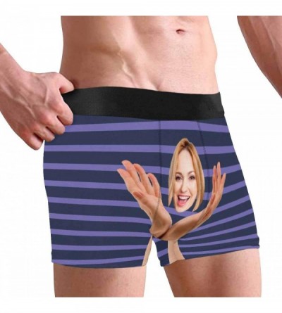 Boxer Briefs Custom Face Boxers Briefs for Men Boyfriend- Customized Underwear with Picture Holding Face All Gray Stripe - Mu...