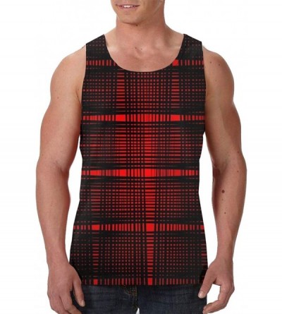 Undershirts Men's Fashion Sleeveless Shirt- Summer Tank Tops- Athletic Undershirt - Red Black Plaid - C919D8IKZI8 $43.53