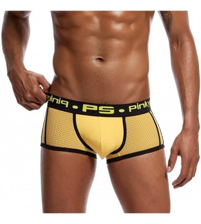 Boxer Briefs Mens Underwear- Sexy Letter Printed Boxer Briefs Shorts Bulge Pouch Underpants - Yellow - CS18GX2EHGA $24.30