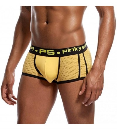 Boxer Briefs Mens Underwear- Sexy Letter Printed Boxer Briefs Shorts Bulge Pouch Underpants - Yellow - CS18GX2EHGA $8.48