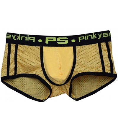 Boxer Briefs Mens Underwear- Sexy Letter Printed Boxer Briefs Shorts Bulge Pouch Underpants - Yellow - CS18GX2EHGA $8.48