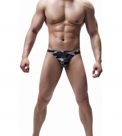Briefs Men's Camouflage Bkini Briefs Breathable Mesh Underwear Thong - Gray - CC19256QKMS $13.55