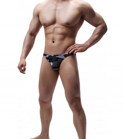 Briefs Men's Camouflage Bkini Briefs Breathable Mesh Underwear Thong - Gray - CC19256QKMS $13.55