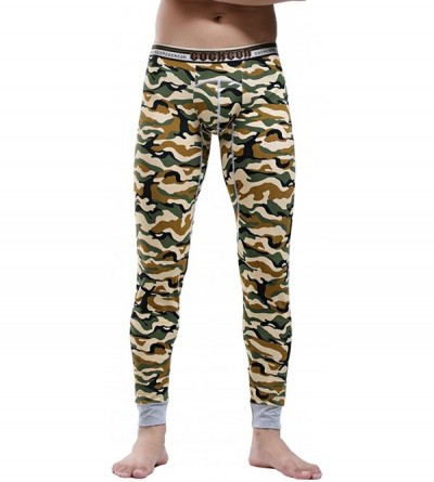 Thermal Underwear Men's Cotton Camouflage Compression Thermal Long Johns Pants - Yellow - CV12MZOJT8H $37.94