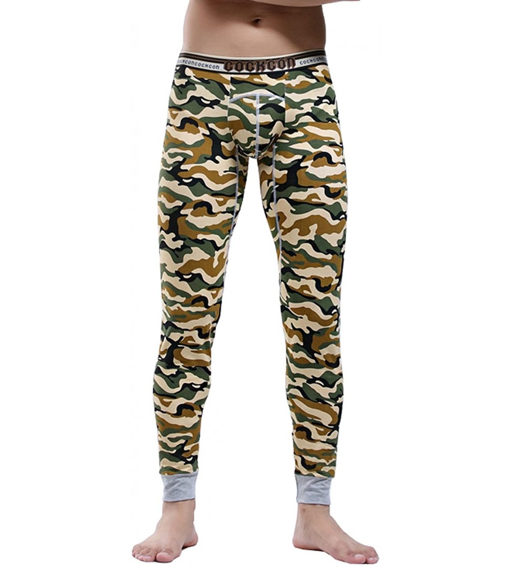 Thermal Underwear Men's Cotton Camouflage Compression Thermal Long Johns Pants - Yellow - CV12MZOJT8H $16.81