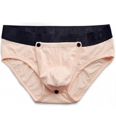Briefs Men's Briefs Cotton Personality Detachable Pouch Low Waist Underwear Breathable Comfortable Solid Color - Pink - CE18T...