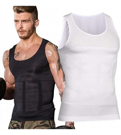 Shapewear Men's Body Shaper Slimming Shapewear Shirt Compression Vest Tummy Waist Elastic Tank Top - Black - CY18WSM99DC $16.06