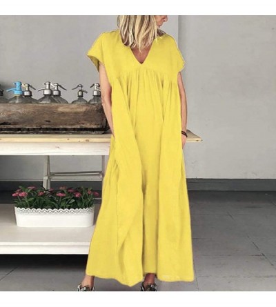Baby Dolls & Chemises Maxi Dresses for Women Casual Summer Ladies V Neck Pleated Long Swing Dress A Line Party Dresses for Wo...