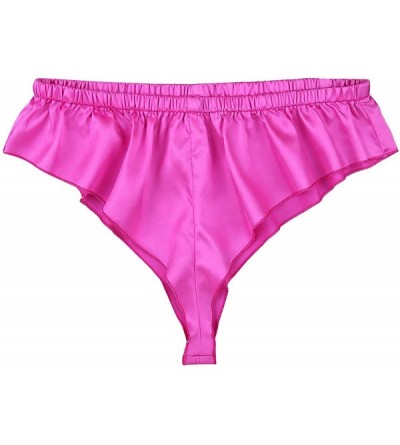 Bikinis Mens Lingerie Shiny Soft Satin High Cut Bikini Briefs Thong Underwear Panties - Rose - CH18KY02A5K $12.38