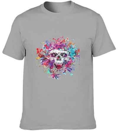 Undershirts Colorful Skull Cotton T Shirt Mens Unique Design Stylish Top Shirt - Gray - CL19DSTDX36 $47.05