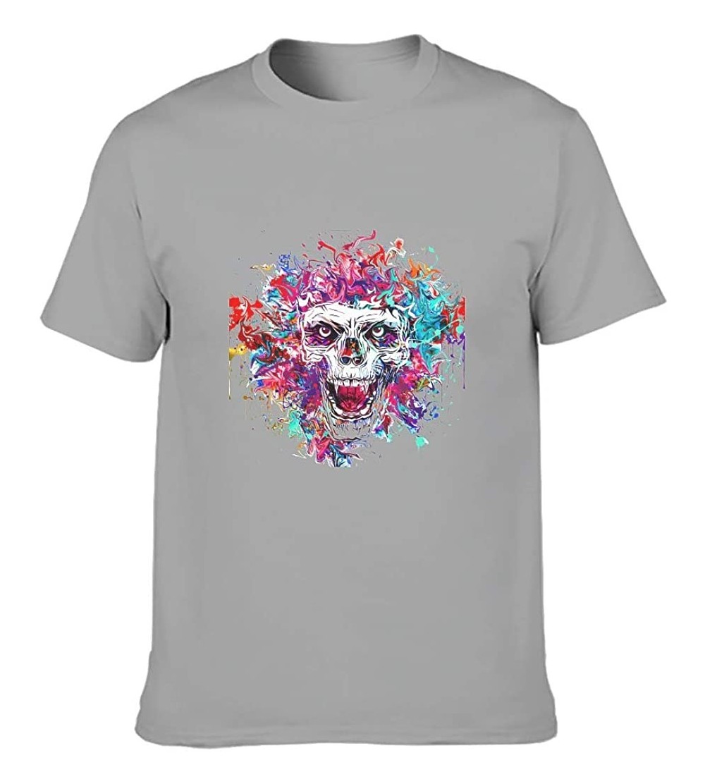 Undershirts Colorful Skull Cotton T Shirt Mens Unique Design Stylish Top Shirt - Gray - CL19DSTDX36 $24.38